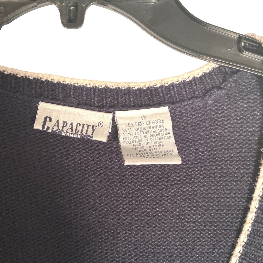 Capacity Woman Vintage Farm Animal Knit Sweater Vest Navy Blue 1X Hors Cow Sheep - Picture 6 of 9